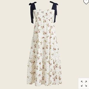 J crew strawberry smocked midi dress with shoulder ties